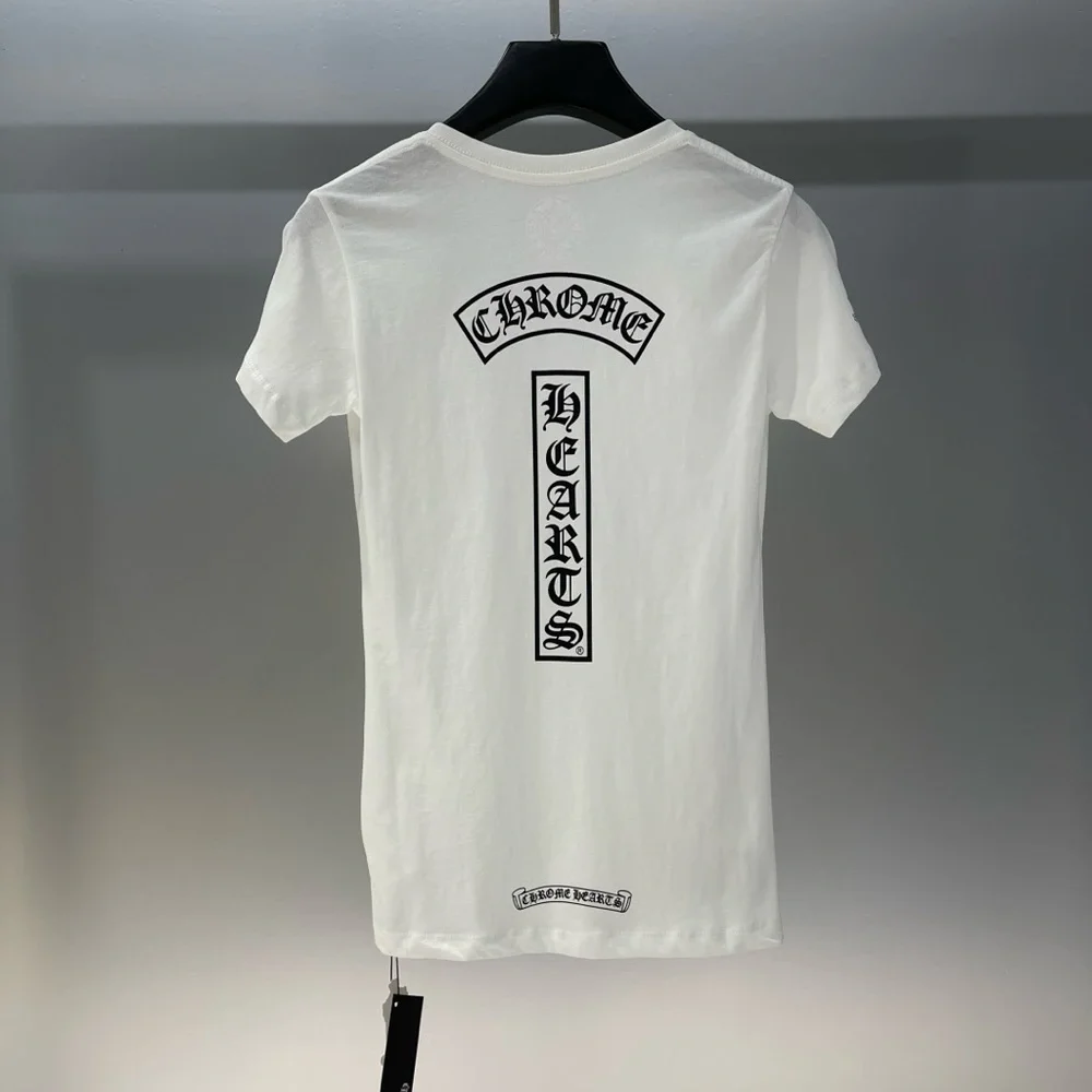 Chrome Hearts White V-Neck Tee with Black Graphics - Picture 2 of 7